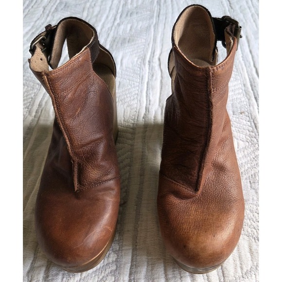 Free People Amber Orchard Clog Brown Leather Wood Heel Ankle Strap EU 38 - Picture 3 of 8